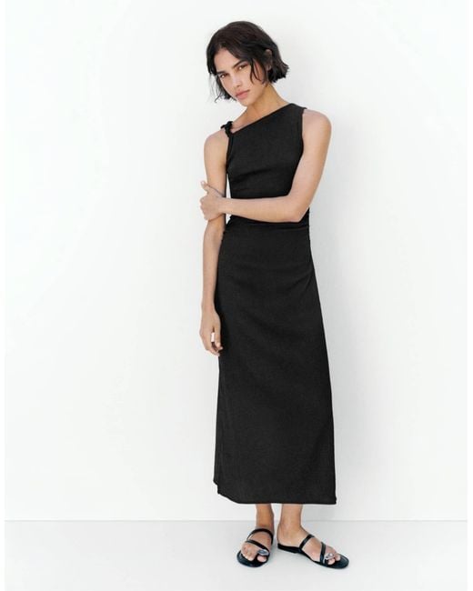 Pull&Bear White – gerafftes midikleid