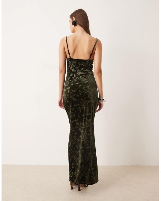Gina Tricot Natural Rose Jacquard Velvet Maxi Dress