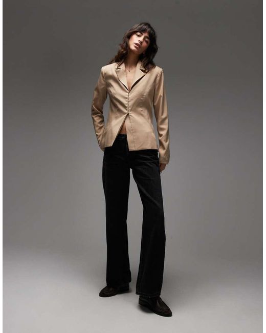 emory park Gray Fitted Waist Open Back Blazer
