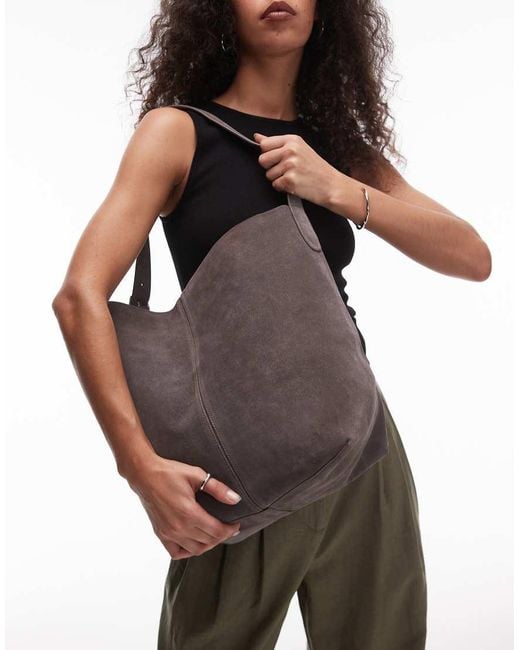 Mango Gray Suede Tote Bag With Adjustable Strap
