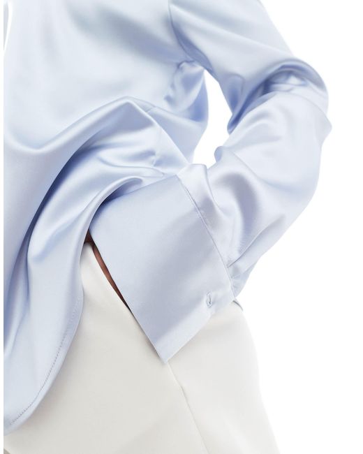 Miss Selfridge Blue – satin-hemdbluse