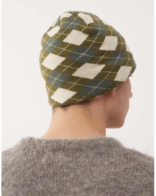 Collusion Green Argyle Check Beanie for men