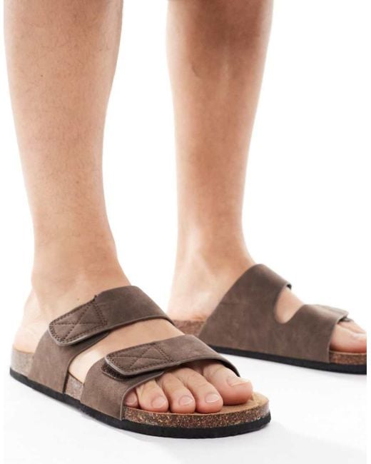 Threadbare Blue Faux Suede Two Strap Sandals for men