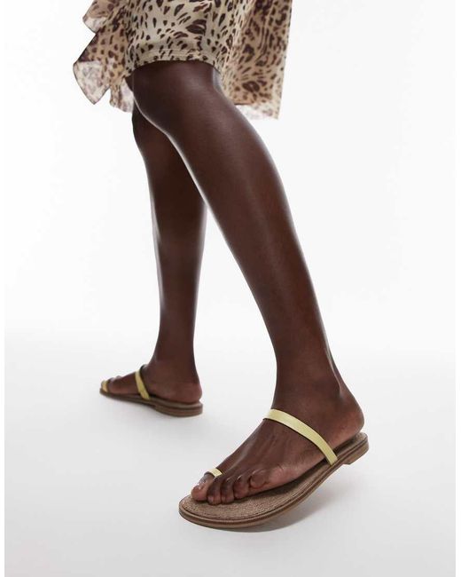 TOPSHOP Brown Kik Real Leather Toe Loop Flat Sandal