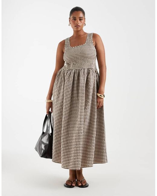 ASOS Brown Asos Design Curve Shirred Maxi Dress