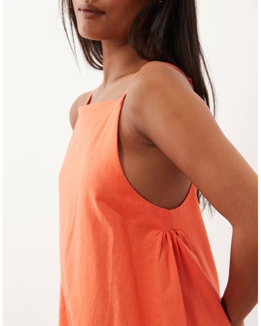 ASOS Orange Asos Design Petite Cotton Linen Pinny Playsuit