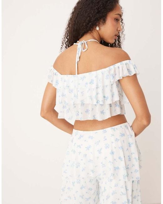 Collective The Label White Corsage Ruffle Bardot Halterneck Crop Top