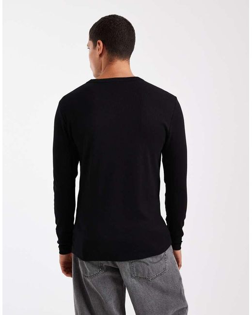 New Look Black Long Sleeve Muscle Fit Ribbed T-shirt for men