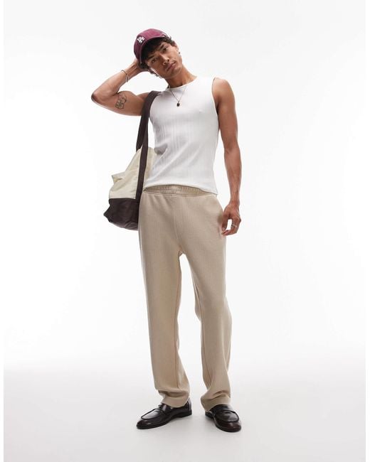 Topman White Straight Fit jogger With Textured Stripe for men