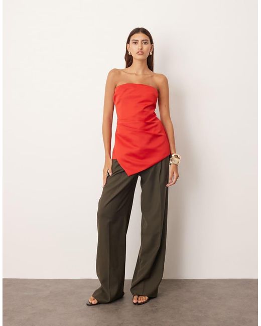 ARRANGE Red Structu Satin Bandeau Top