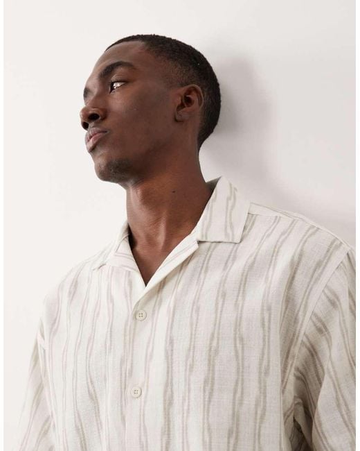ASOS White Boxy Abstract Stripe Shirt for men