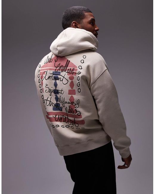 Topman Gray Oversized Fit Hoodie With Front And Back Block Column Print And Embroidery for men