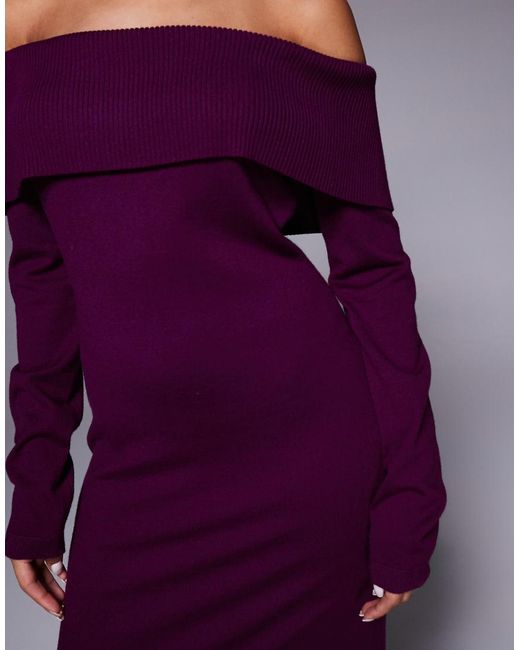 Kaiia Purple Exclusive Slouchy Off The Shoulder Foldover Knit Maxi Dress