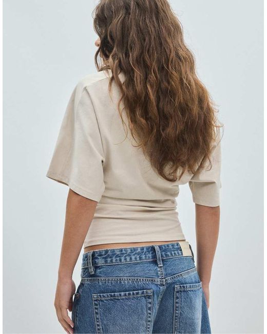 Stradivarius Blue Short Kimono Sleeve T-shirt