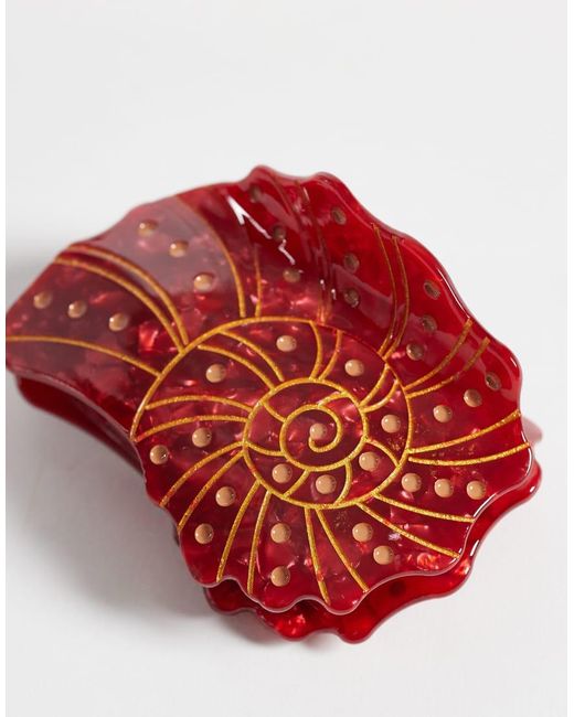 Pieces Red Shell Hair Claw