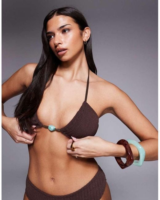 The Frolic Gray Exclusive Crinkle Bead Front Scoop Halterneck Bikini Top Co-Ord