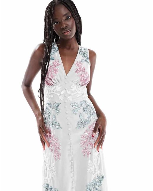 Maya White Embellished Sleeveless Maxi Dress