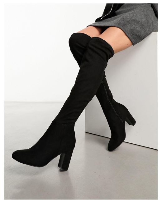 New Look Black Suede Knee High Boots