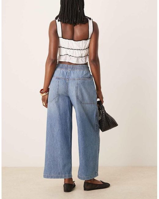 Free People Blue Tie-detail Barrel Leg Pull-on Jeans