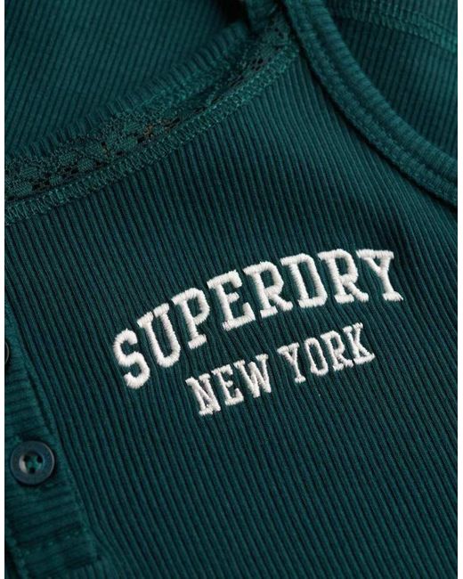 Superdry Green Athletic Essentials Embroidered Button Cami Top
