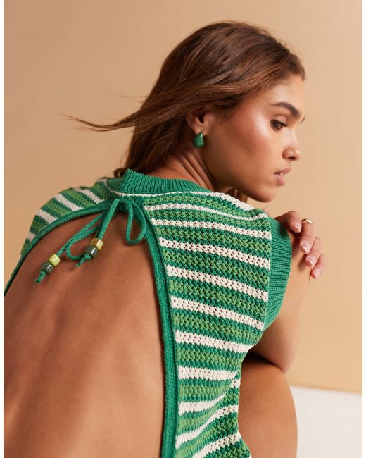 ASOS Green Knit Crochet Tank Top With Open Back