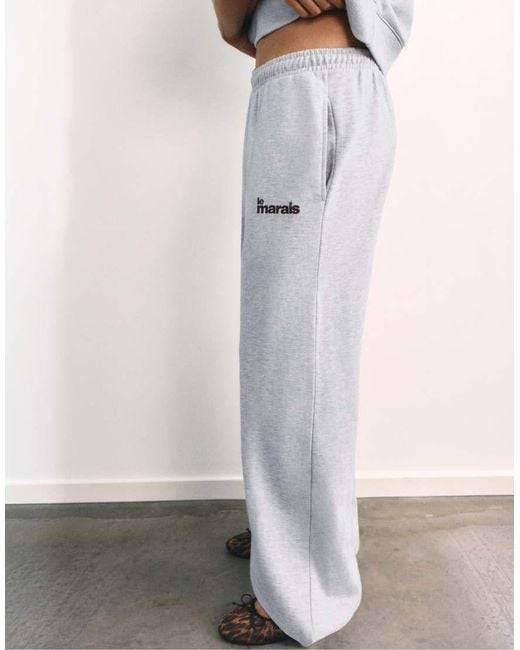 Pull&Bear White Graphic Wide-Leg Trousers