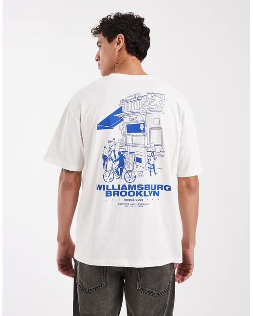 Jack & Jones White T-Shirt With Williamsburg Café Back Print for men