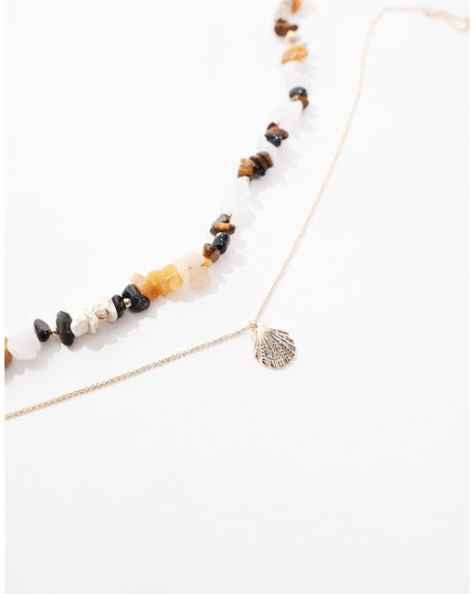 ASOS Black Curve Pack Of 2 Necklaces With Real Semi Precious Stone And Shell Pendant