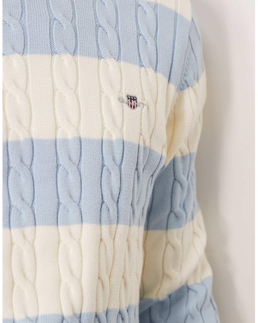 Gant – zopfstick-pullover aus baumwolle mit schild-logo und blockstreifen in White für Herren