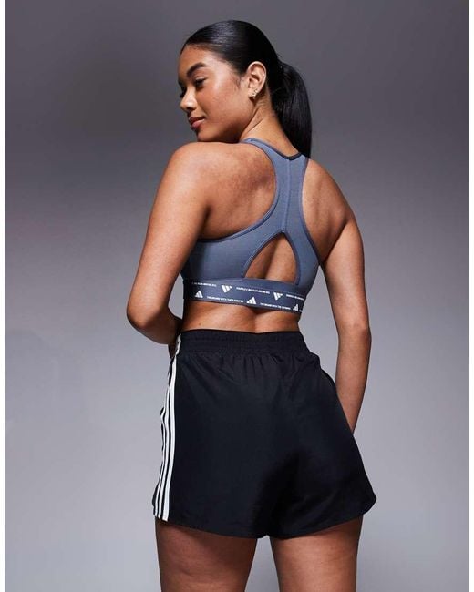 Adidas Originals Blue Adidas Training 3 Stripe High Waisted Shorts