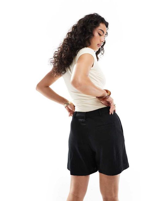 Pull&Bear Shorts Met Linnenlook in het Black