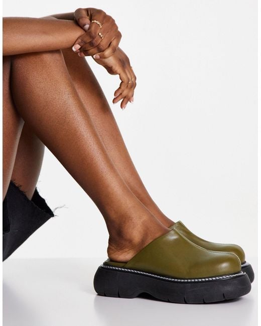 TOPSHOP Green Lana Leather Chunky Mule