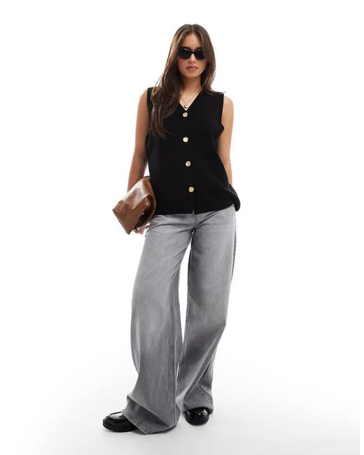 ASOS Black Longline Boxy Fit Waistcoat With Gold Buttons
