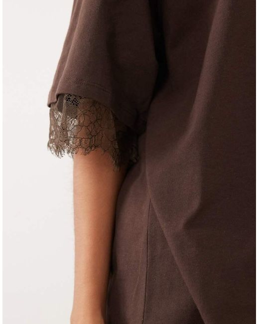 ASOS Brown Short Sleeve Oversized T-shirt With Lace
