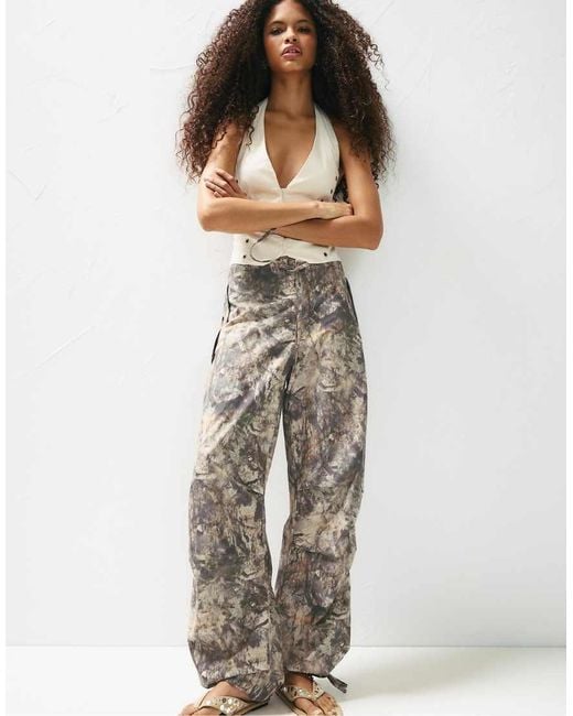 Pull&Bear Brown Leaf Print Parachute Trousers