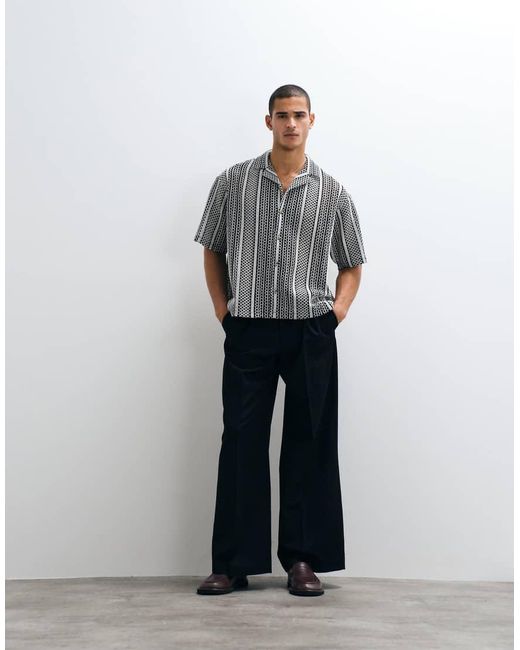 ASOS Gray Boxy Oversized Revere Crochet Shirt for men