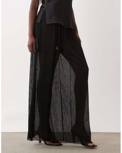 ASOS Black Sheer Mesh Crinkle Wide Leg Trousers