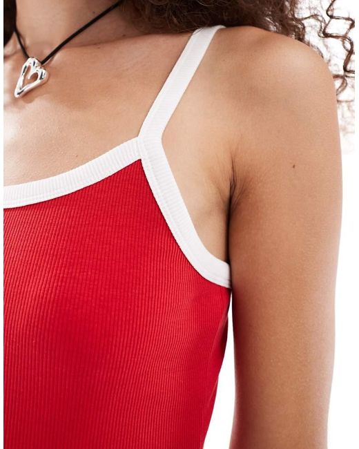 Monki Red Jersey Mini Slip Dress