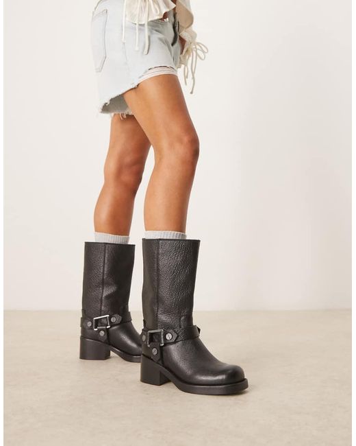 ASOS Natural Colton Premium Leather Harness Trucker Knee Boots