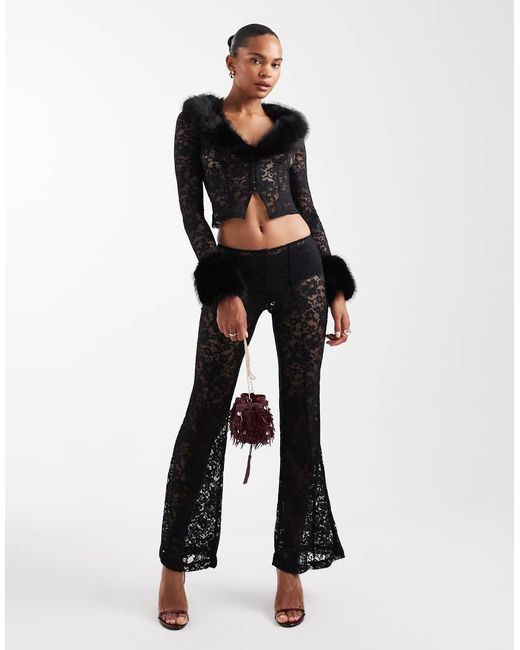 Oh Polly Black Low Rise Lace Flare Pants