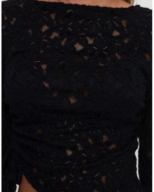 Princess Polly Blue Sensua Lace Ruched Side Long Sleeve Top