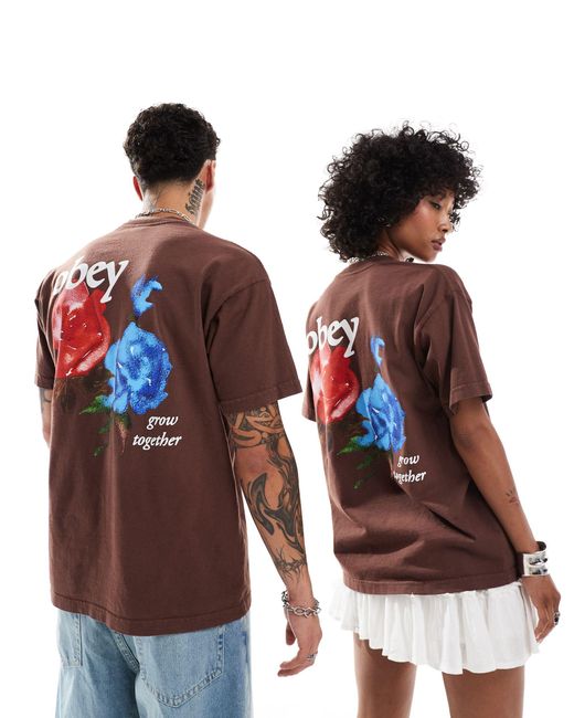Obey Blue Unisex Garment Dyed Rose Graphic T-shirt