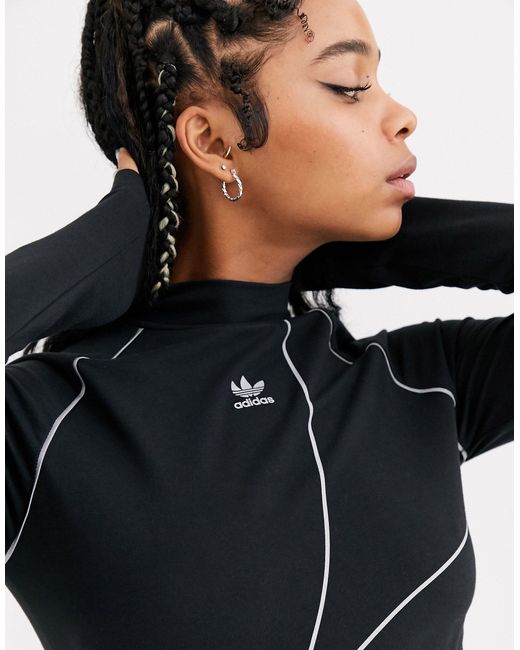 adidas originals a2k black high neck trefoil long sleeve top