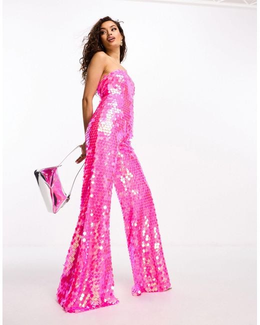 Collective The Label Pink Strapless Disc Sequin Jumpsuit