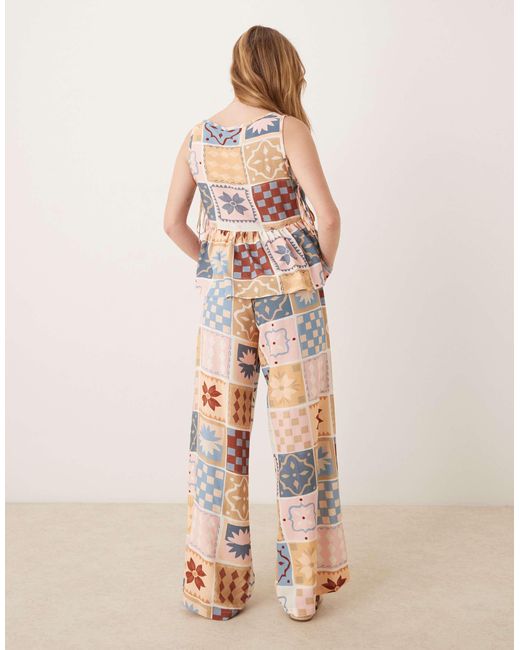 ASOS Natural Linen Blend Tie Front Wide Leg Trouser
