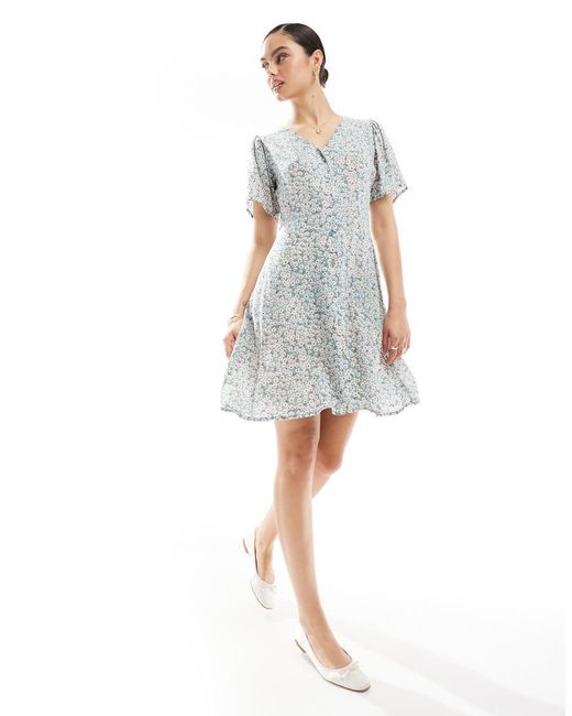 ONLY White V Neck Tie Waist Mini Dress