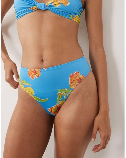 ASOS Blue Harper Azores High Leg High Waist Bikini Bottoms