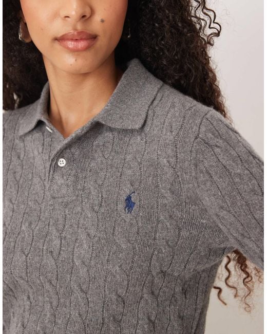 Polo à manches longues en maille torsadée Polo Ralph Lauren en coloris Gray