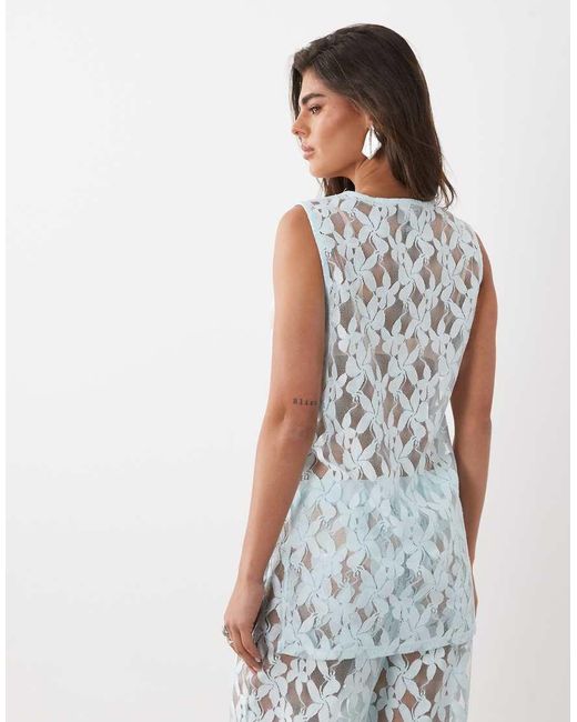 ASOS Blue Co-ord Lace Over Sized Long Line Vest Top