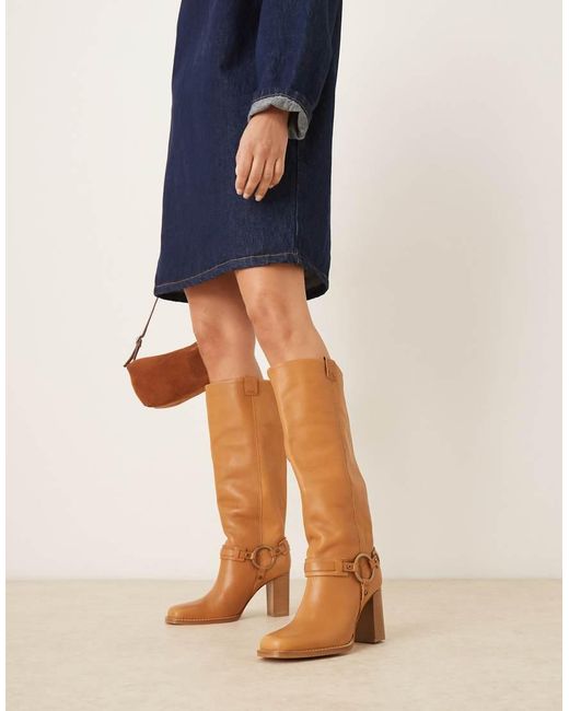 Free People Natural Heidi Leather Harness Detail High Heel Boots